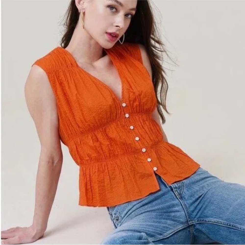 Frame Ruched Orange Blouse - Size S